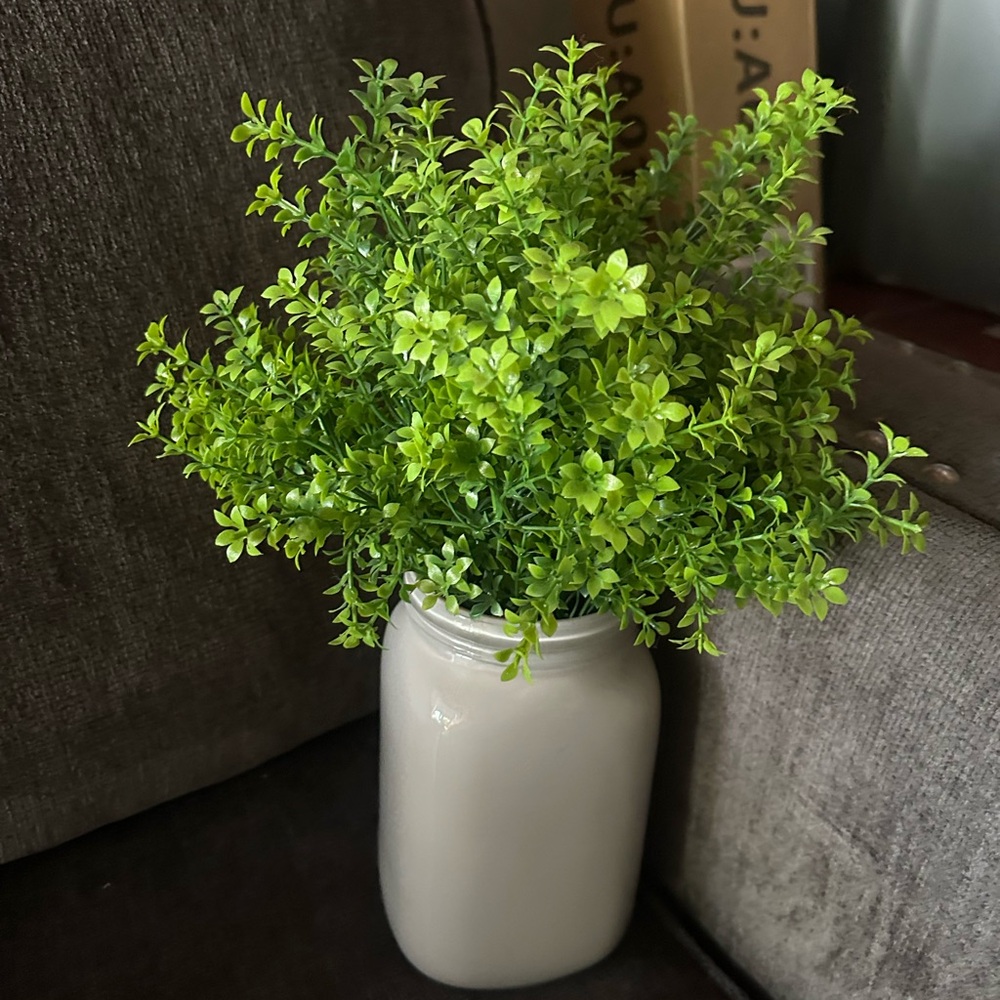 Neutral Ceramic Vase with Lush Green Faux Plant - Home Accents